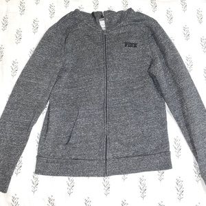 PINK grey zip up hoodie. Size small.